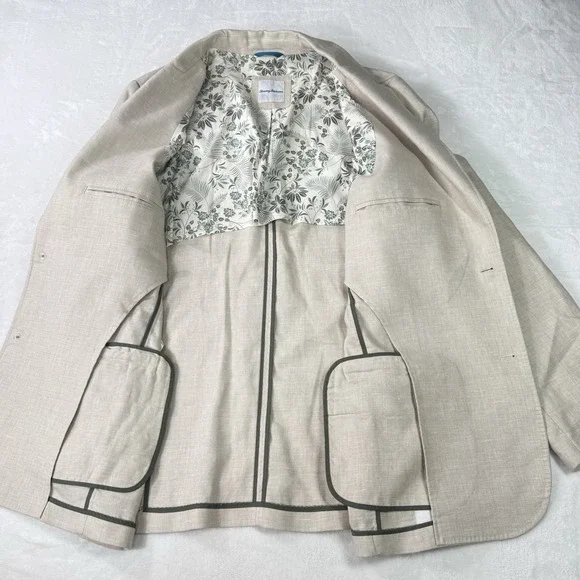 Tommy Bahama Blazer Mens 2XLT Beige Linen Blend Sport Coat Floral Lined Beachy